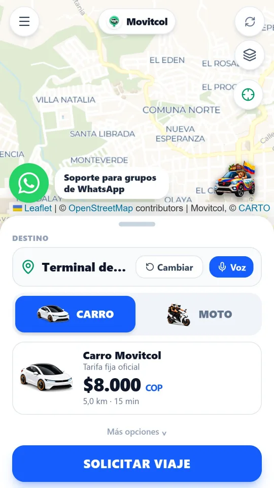 Pantalla de la app para pedir un viaje con la tarifa fija oficial a la vista